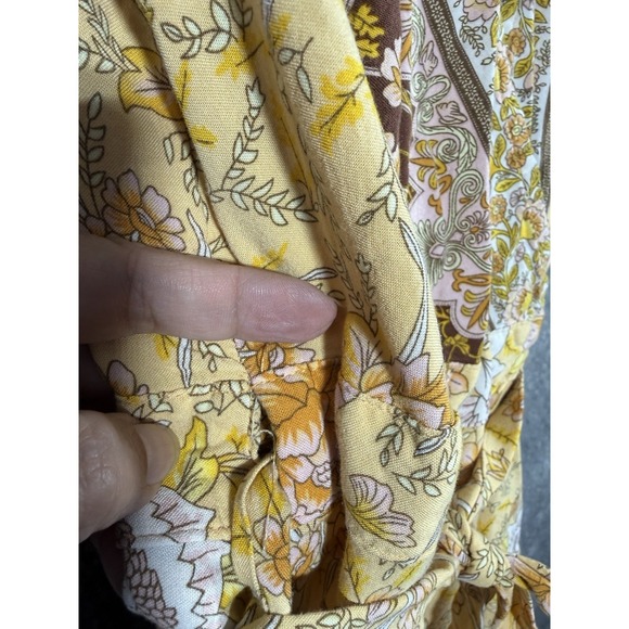 Used  ZESICA Boho Yellow Floral Short Sleeve Midi True Wrap Dress - Picture 5 of 6